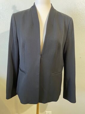 J.Crew Black Open Front Blazer Sz 12 Career Office Minimalist Classic Structure